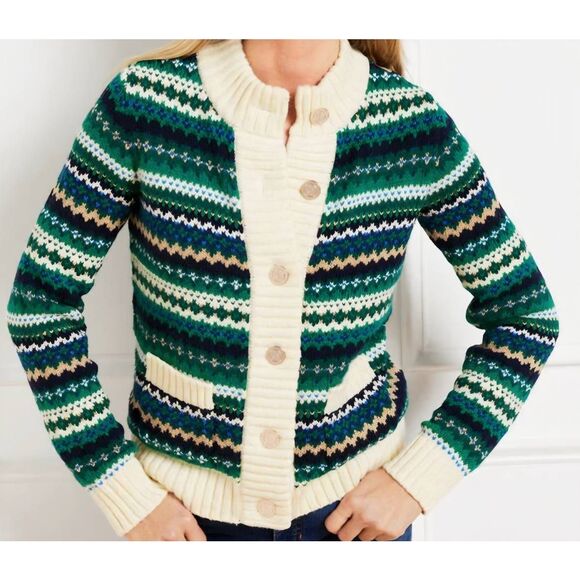Talbots Jackets & Blazers - Talbots Sweater Jacket Women's Large Petite Fair Isle Metallic Preppy Colorful